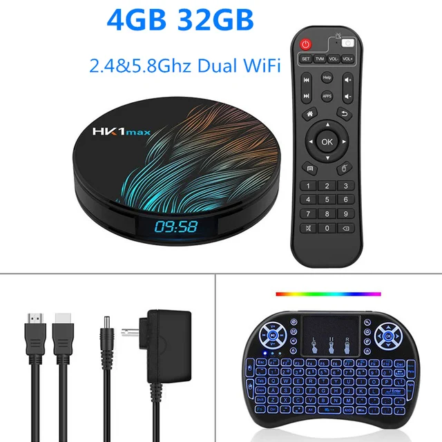 4GB32GB backlit keyb HK1 MAX Мини Смарт ТВ приставка Android 9,0 2,4G/5G Wifi RK3318 четырехъядерный BT 4,0 приставка медиаплеер 4G 32G 64G Google плеер - Цвет: 4GB32GB backlit keyb