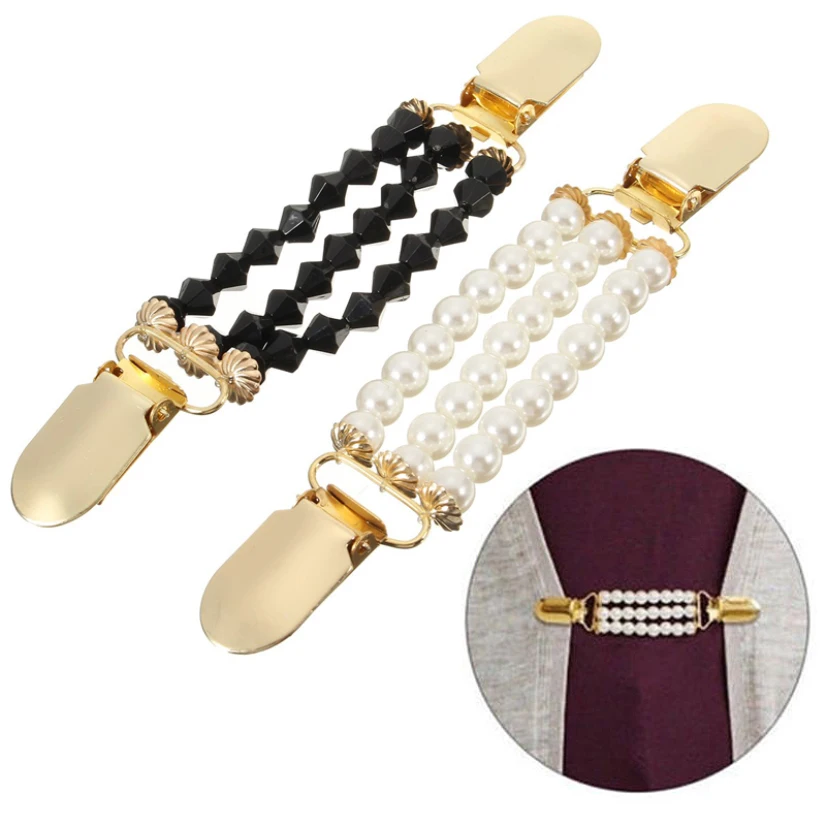 

Imitation Pearls Duckbill Button Acrylic Gold Color Cardigan Clip Tightening Clips Female Brooch Jewelry Luxury Gift For Girl
