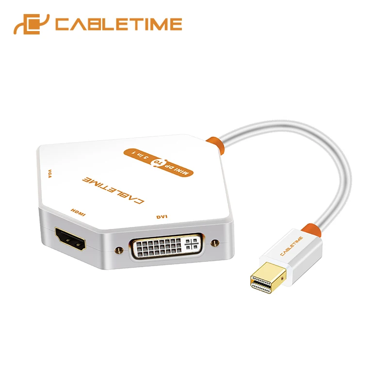 CABLETIME Thunderbolt мини адаптер DisplayPort к HDMI + DVI VGA 3 в 1 конвертер для монитора проектора LCD