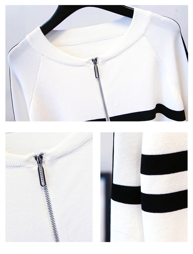 Amolapha Women Knitted Zipper Sweater Cardigans+Pants Clothing Set Autumn Winter Knitting Tracksuits