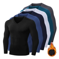 new winter thermal underwear shirt men v neck fleece baselayer sport tops autumn thermo clothing pajamas sleepwear plus size
