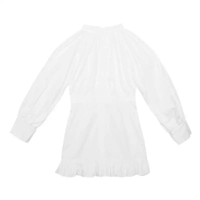 Осеннее Плиссированное мини платье с длинным рукавом и высоким воротником