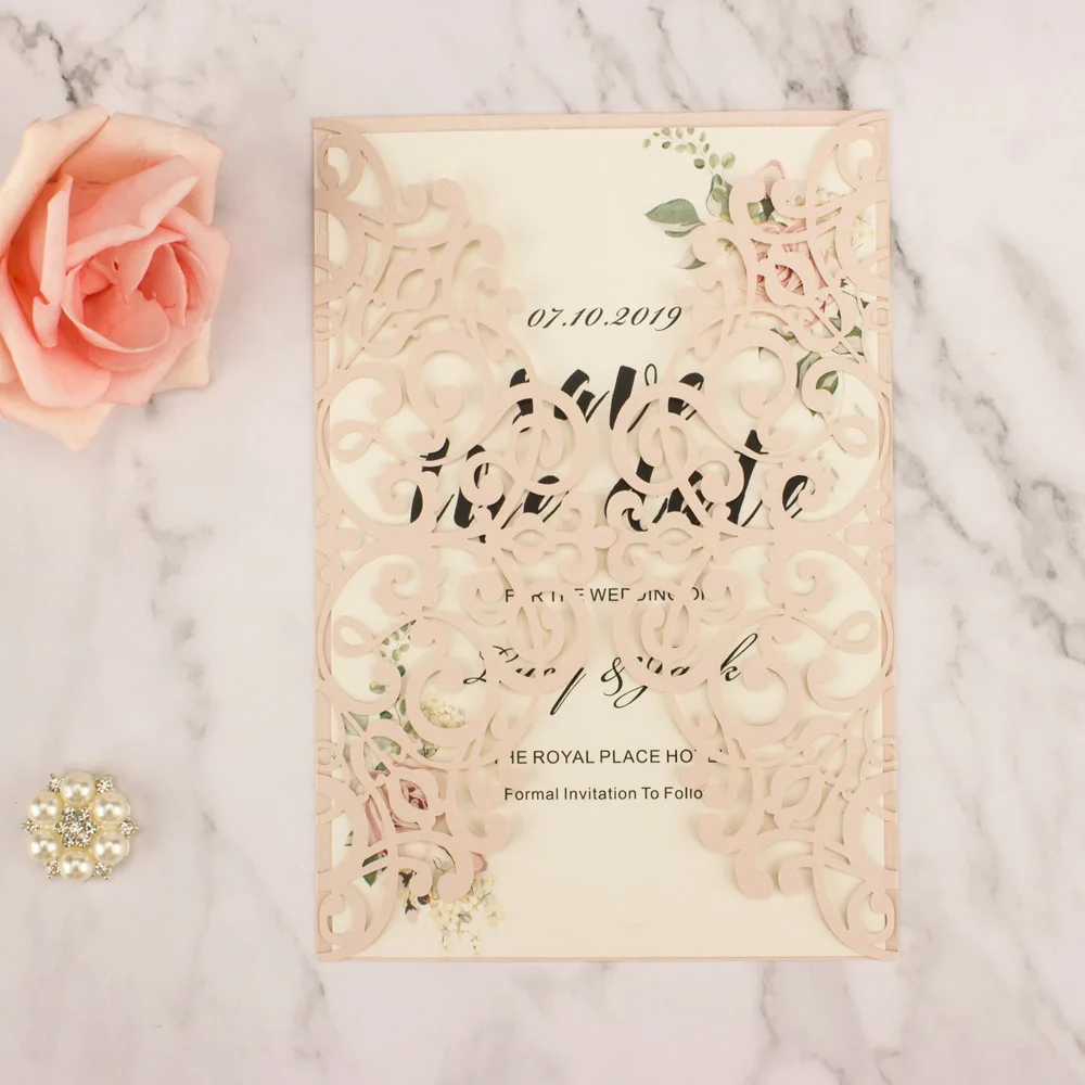 50 шт./лот жемчуг лазерной резки свадебные пригласительные открытки