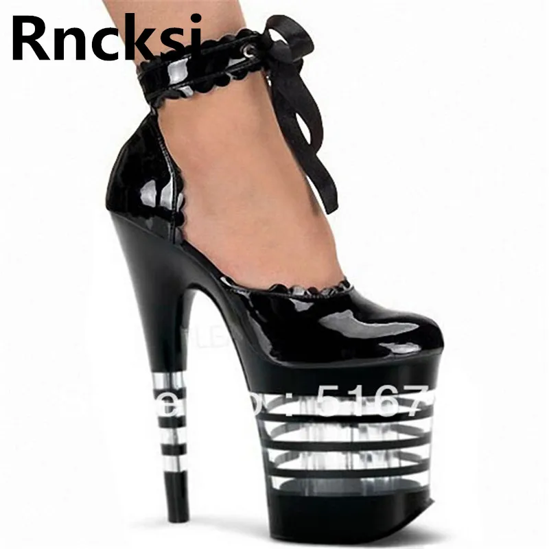 

Rncksi Lace Up Black 20cm High-Heeled Platform Pumps Women's Sexy Night Club Pole Dance Stiletto Heel Ankle Women's Pumps