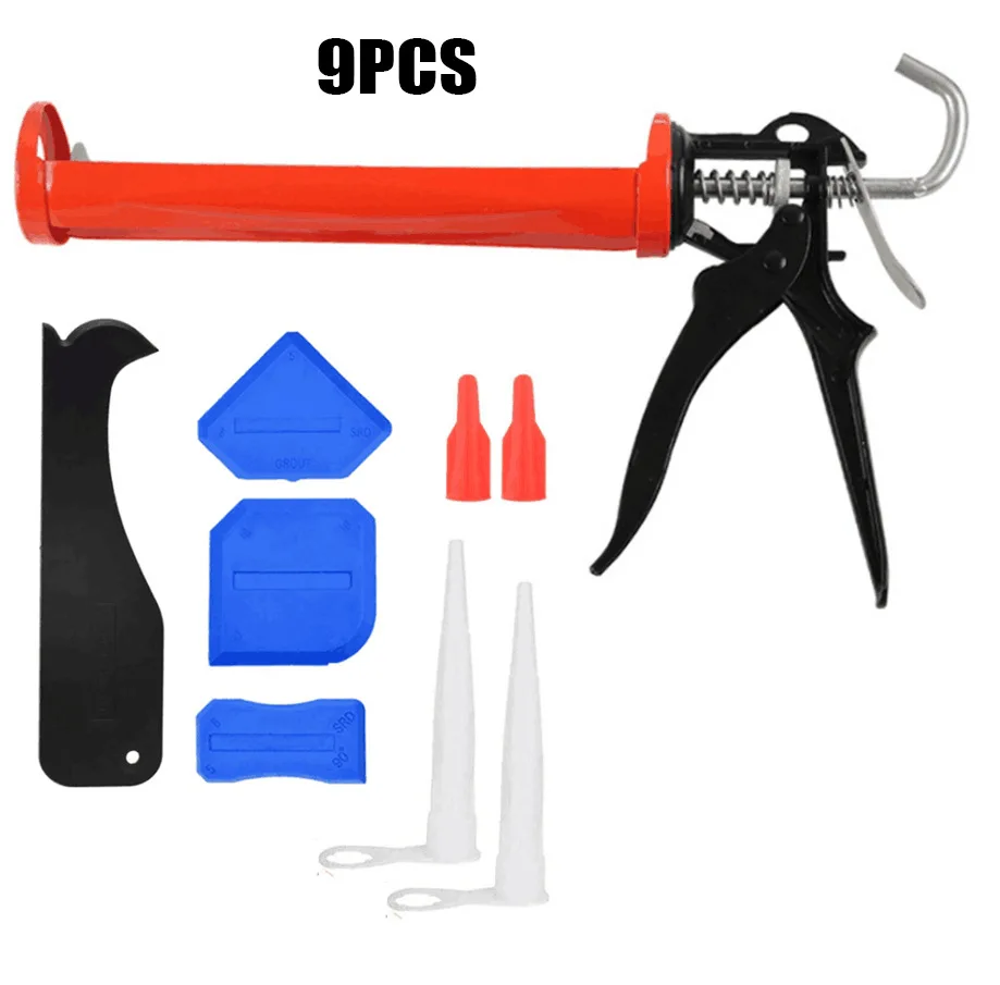 

9-piece set of red manual glue gun caulking glue gun beautiful sewing tool caulking and applying nozzle sealant concentrator