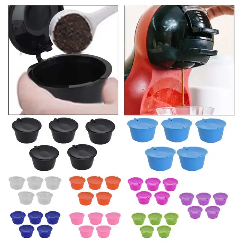 

5Pcs 50ml Coffee Capsule Reusable Coffee Filter Cup with Spoon for DOLCE GUSTO Coffee Maker Machine Parts Accessories