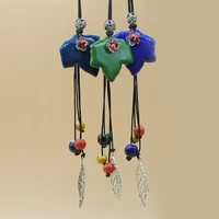 retro ethnic style handmade ceramic bead alloy leaves pendant necklace n295