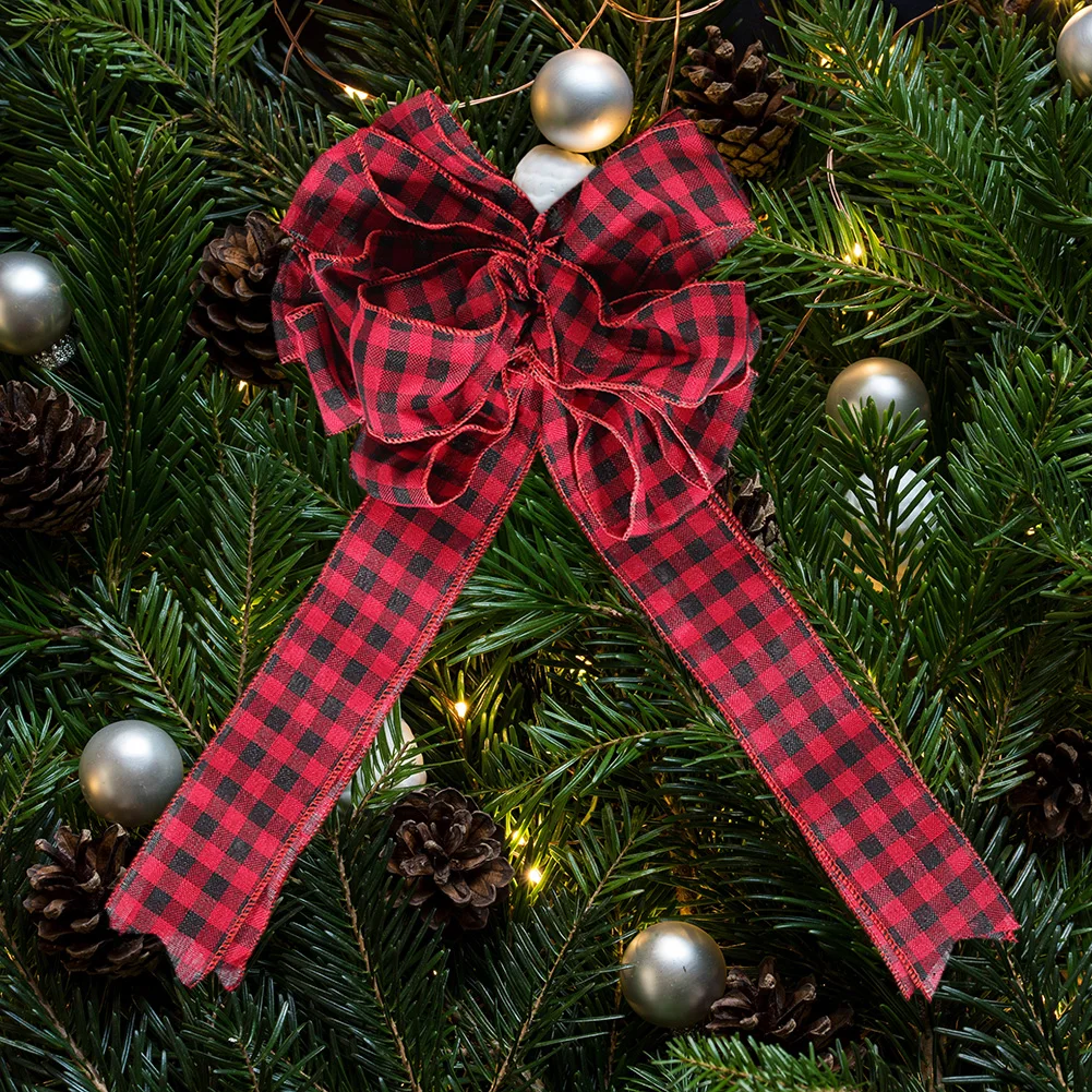 

Топпер для рождественской елки, бант, большая клетчатая красная, черная, белая подвеска «сделай сам» для рождественской елки, для нового год...