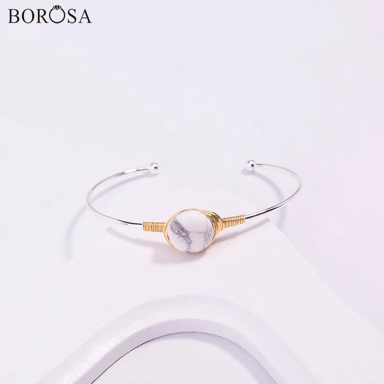 BOROSA Красочные камни браслет браслеты покрытый серебром натуральный Howlite Агаты