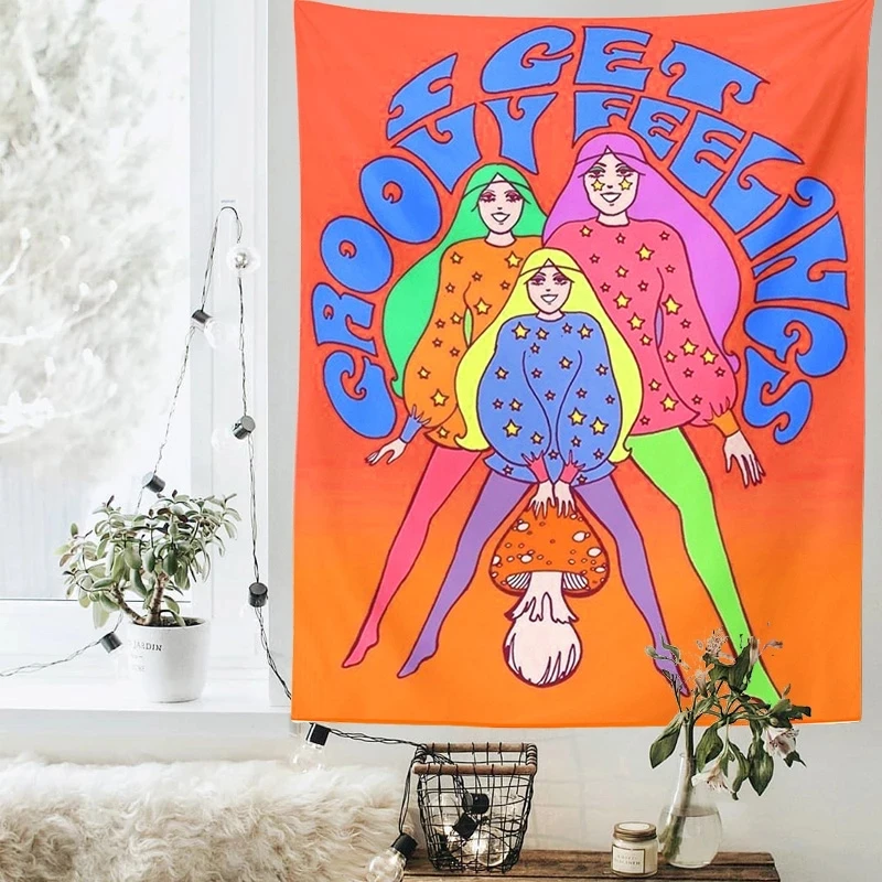 

Girls Dorm Room Decor hanging cloth Vintage Mushroom girl Tapestry Bohemian Style Decoration Home Decoration Hippie Mattress