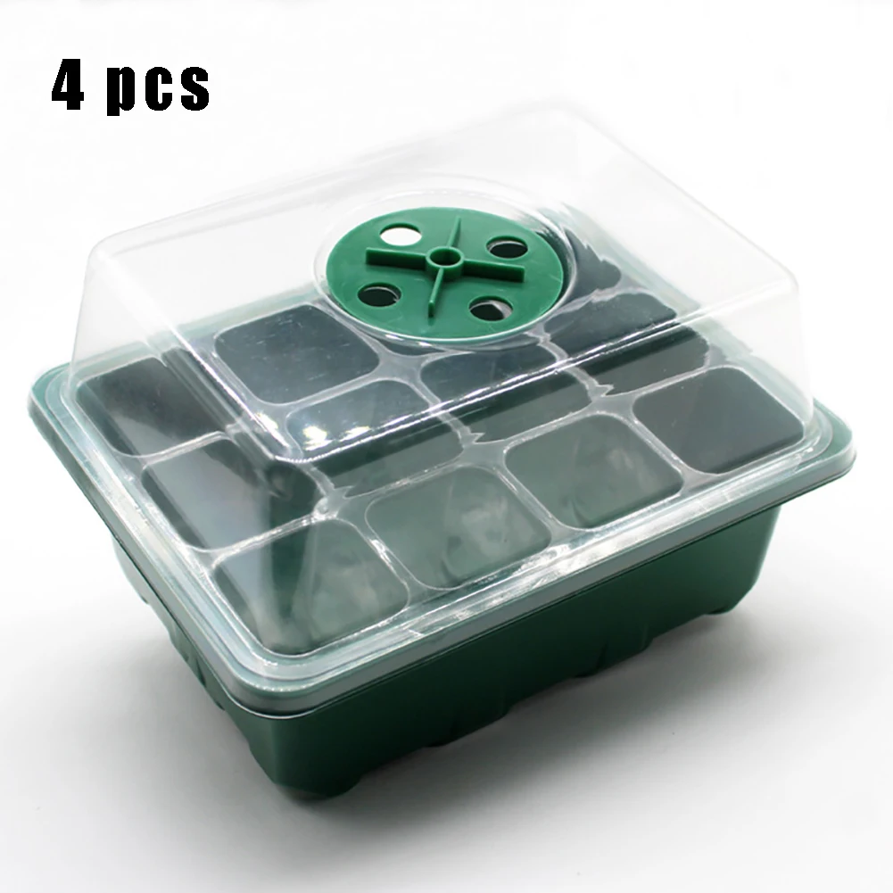 4 Pcs/Pack Gardening Flower Pot Seeds Seedling Tray Sprout Plate 12-Cells Nursery Pots Tray With Transparent Lids Box