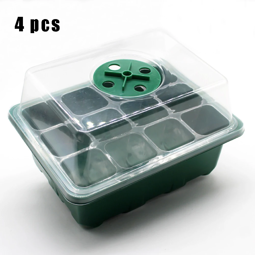 

4 Pcs/Pack Gardening Flower Pot Seeds Seedling Tray Sprout Plate 12-Cells Nursery Pots Tray With Transparent Lids Box