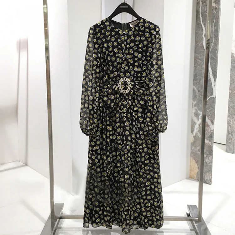 

2021 summer South Korea m family new elegant floral long Pleated Dress j212mse035