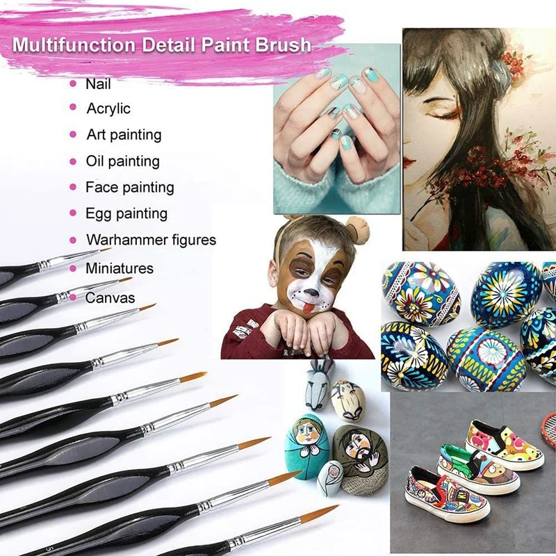 

9Pcs Detail Paint Brush Set Miniature Fine Painting Brushes Artist Detail Paint Brush for Acrylic, Nail, Watercolor