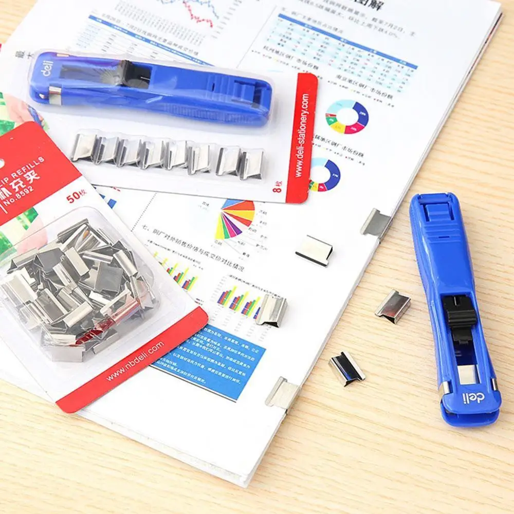

Mini Metal Paper Cliper Blue Clip Refills Large Capacity Paper Binding Folder Machine School Office Paperless Supplies Clip J5L4
