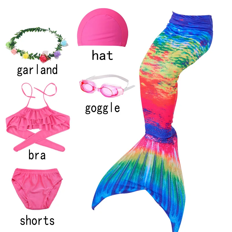 6pcs with goggles-A Рождественский карнавальный детский купальник, бикини, Флиппер, хвост русалки, шорты, топ для плавания, хвост русалки, костюмы для плавания для девочек - Цвет: 6pcs with goggles-A