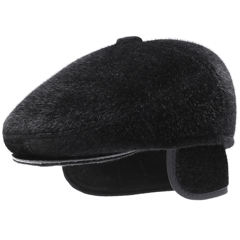 Brand New Beret Men Faux Fur Vintage Winter Beret Dad Hat Thicken Winter Cap Fashion Vintage Autumn Winter Hats for Men Flat Cap