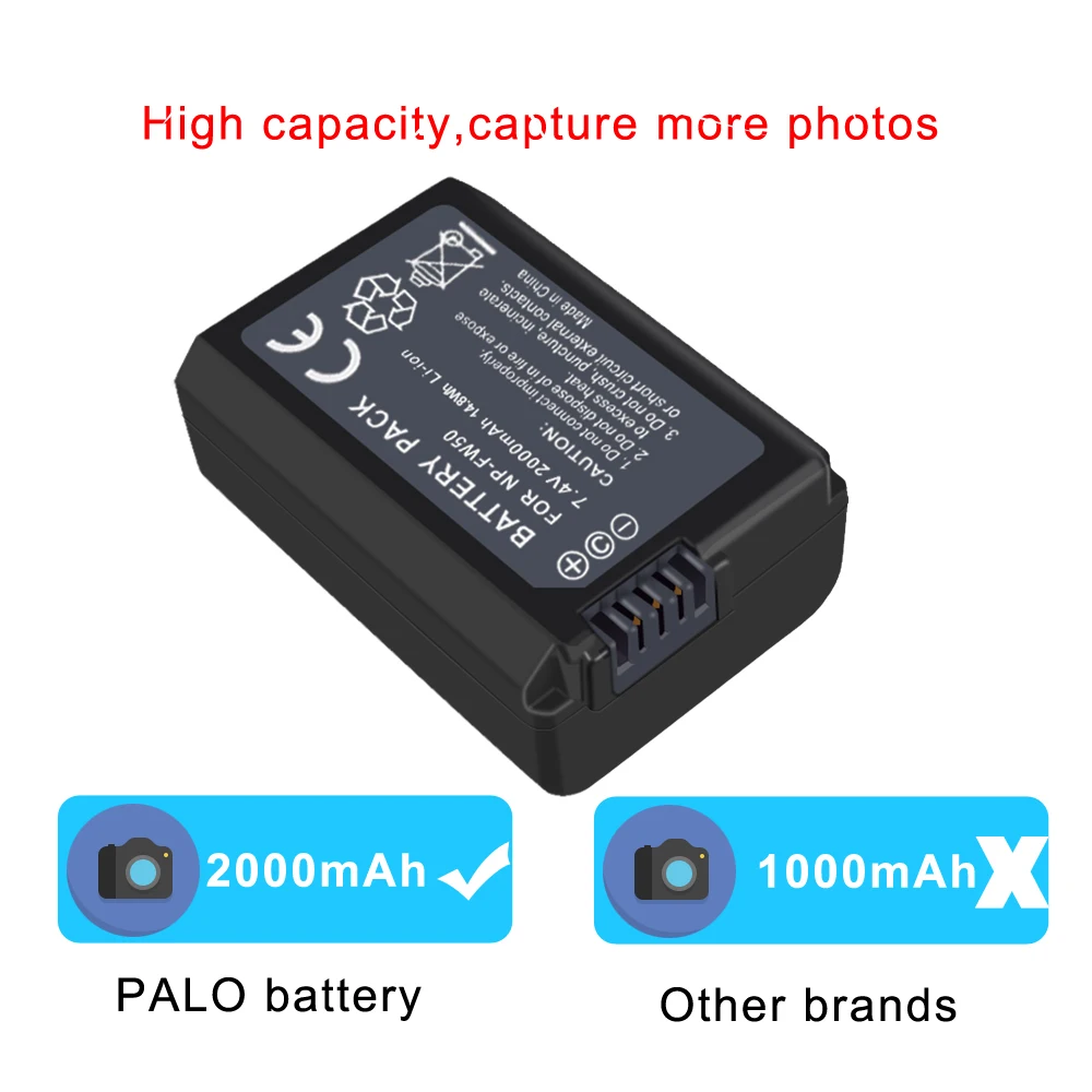 PALO 7,4 V 2000 мА/ч, NP-FW50 NP FW50 NPFW50 батарея Замена для sony Alpha 7 A7 7R a7R фотоаппаратов моментальной печати 7 s a7S a3000 a5000 a6000 NEX-5N 5C A55