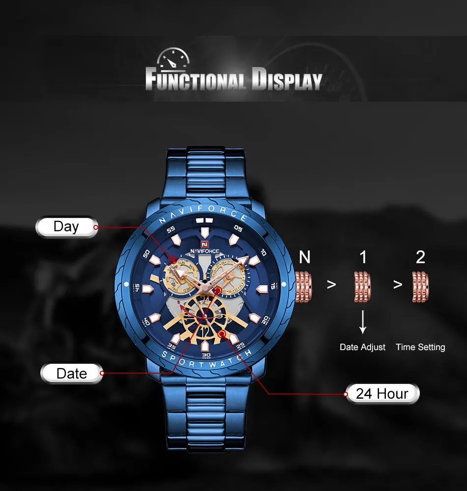 Новинка NAVIFORCE мужские часы Новые кварцевые 30 м Водонепроницаемые Дата Неделя мужские из нержавеющей стали мужские модные повседневные спортивные часы подарок для мужчин