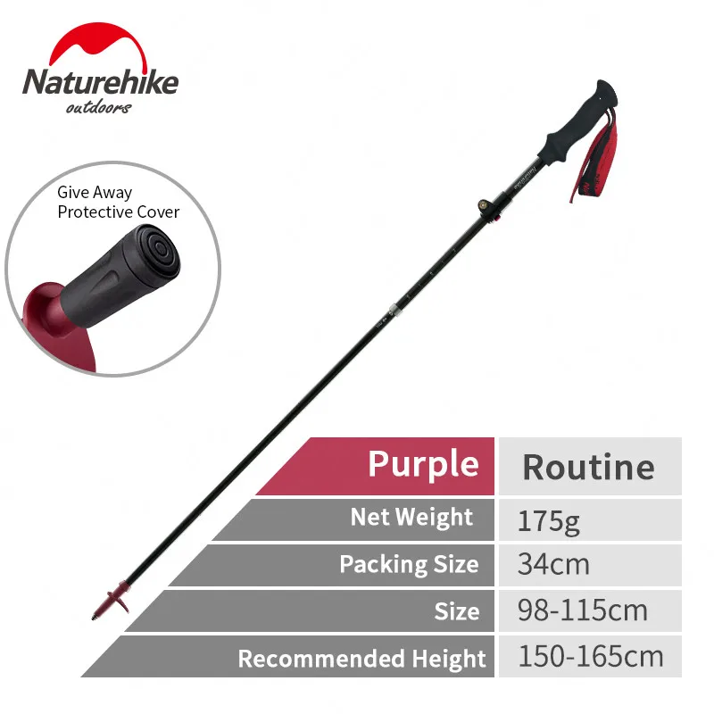 Purple 98cm-115cm Naturehike углеродного волокна альпеншток 175 г ультралегкий складной 5-разделы треккинг полюс Регулируемый Пеший Туризм трости NH18D010-Z - Цвет: Purple 98cm-115cm