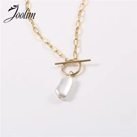 joolim jewelry pvd gold finish symple baroque pearl pendant necklace stylish stainless steel necklace