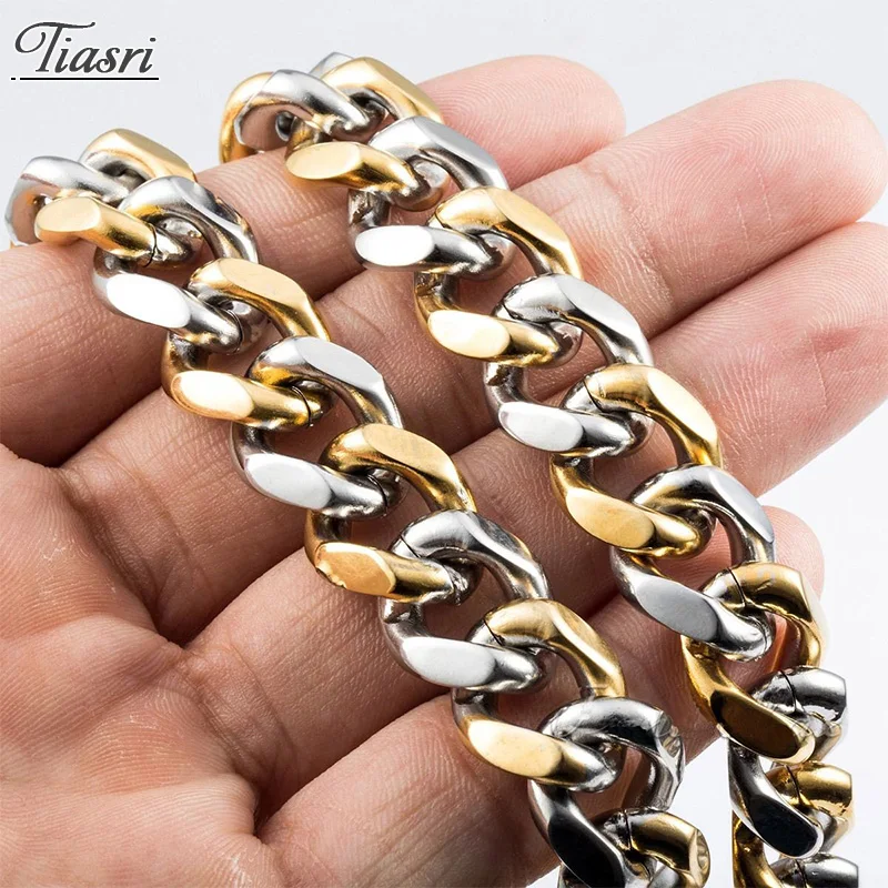 Ожерелье Tiasri в эстетике готического мужчины 15 мм, ошейник из полированной нержавеющей стали, чокер Майами, Куба, цепь в стиле панк, подарки, оптовая продажа
