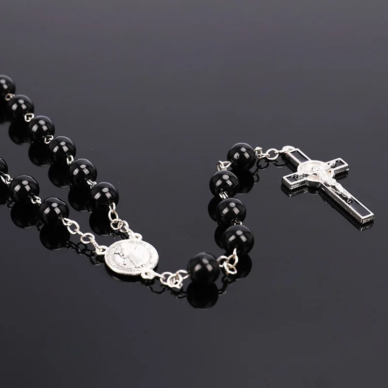 

1PCS Black Rosary Beads Necklace For Women Men Cross Long Pendant Necklaces Praying Religious Jewelry Gifts