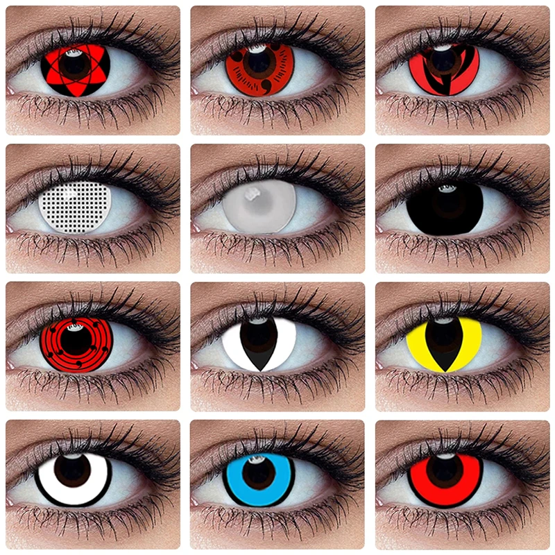 Матовые черные контактные линзы белые без зрачка красные для глаз цветные на