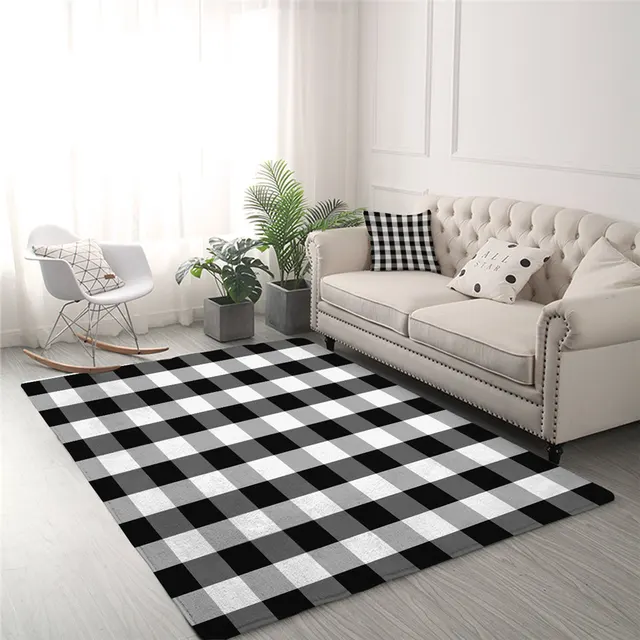 BlessLiving Tartan Large Carpets for Living Room Scottish Pattern Play Floor Mat Chequered Area Rug 122x183 Black White Alfombra 2