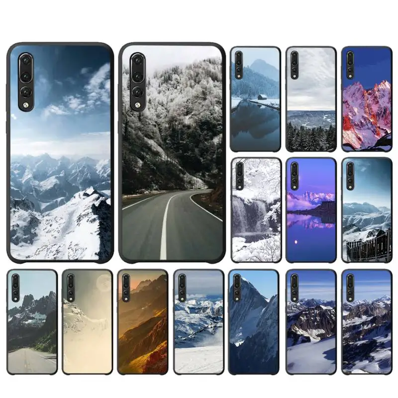 

YNDFCNB Black White Mountain Pine Tree Forest Mountain Peak Mist Phone Case for Huawei P30 40 20 10 8 9 lite pro plus Psmart2019