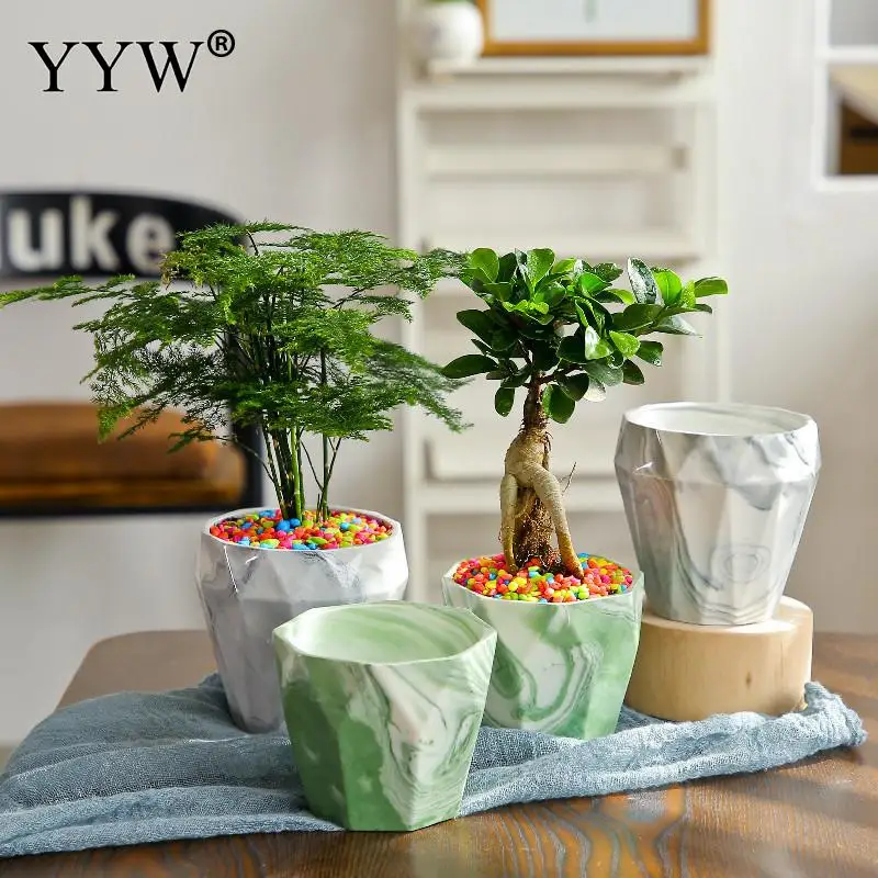 

Creative Ceramic Succulent Flower Pot Nordic Simple Vintage Gardening Marble Pattern Small Green Durable Plant Potted Plant