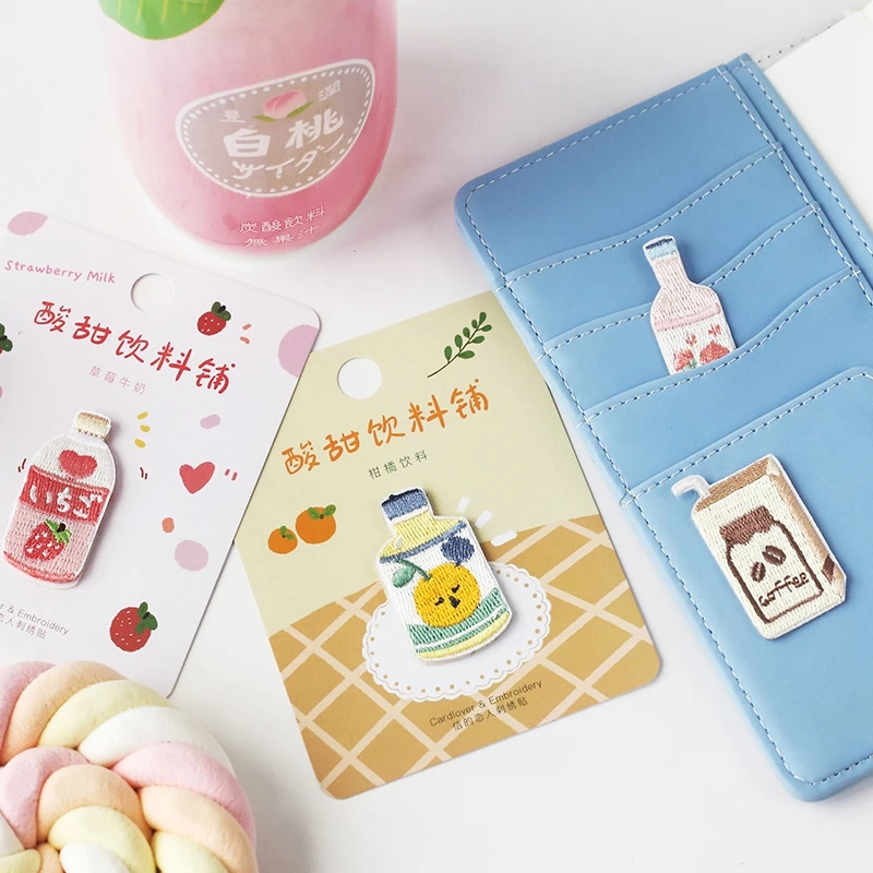 Вышитая наклейка на бутылку кофе молока оранжевого напитка миниатюрная тканевая