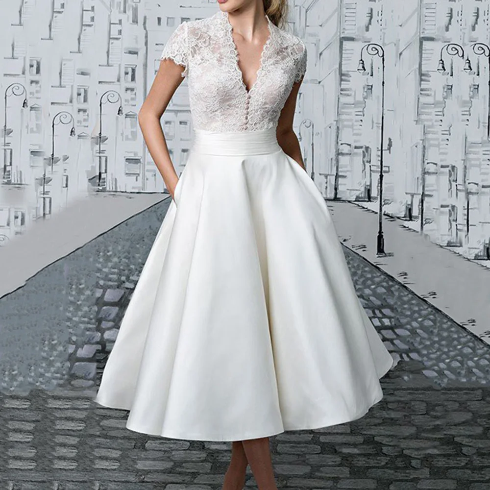 

Вечерние платья с глубоким v-образным вырезом; Модель 2020 года; Летние белые элегантные вечерние платья с короткими рукавами и пуговицами; Ве...