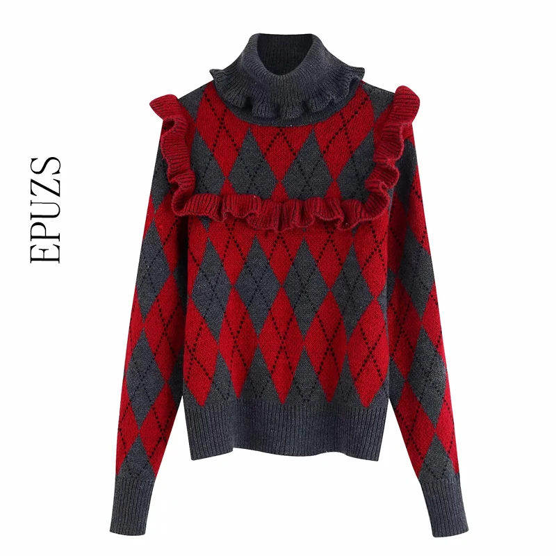 Winter thick turtleneck sweater women Vintage long sleeve rhombic knitted pullover casual jumpers 2019 | Женская одежда
