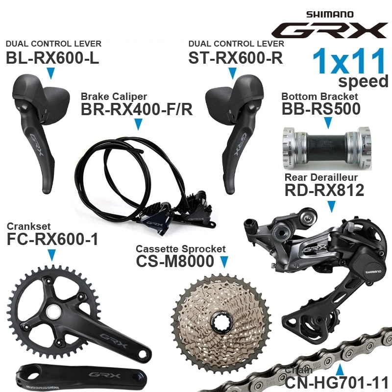 

SHIMANO GRX RX600 11v Groupset with Shifter Rear Derailleur Cassette Sprocket COG Bottom Bracket Crankset Brakes 11 speed