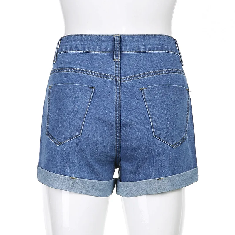 

2021 New Arrival Summer Style Female Fashion Sexy Summer Blue Solid High Waist Hot Night Club Sexy Denim Stright Shorts