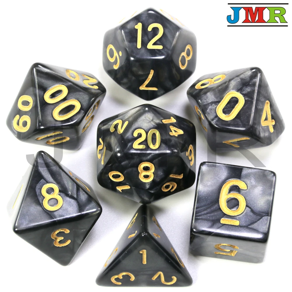 Dados De Rpg 7 шт./компл. многогранные RPG игры мраморный эффект кости D4-D20 мульти стороны кости Поп для подземелья и Драконов - Цвет: Black 02 Gold Ink