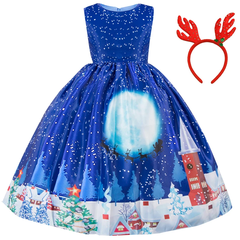 New Year Christmas Dress For Girl Kids Dresses Girls Children Santa Party Match Headband 4 5 6 7 8 9 10 Baby Clothes | Детская одежда и