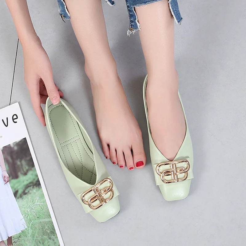 

2020 new Fashion Ballet Shoes Square Toe Shoes Women PU Leather Fashion Ballerina Shoes For Women