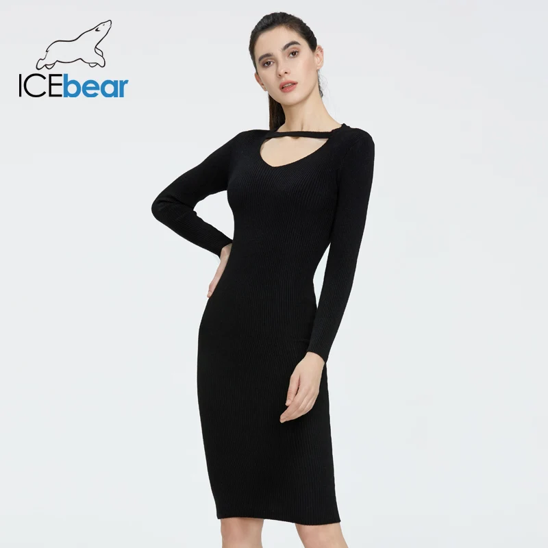 Icebear 2020 весна новинка международная торговля Стройное платье-свитер с вырезом