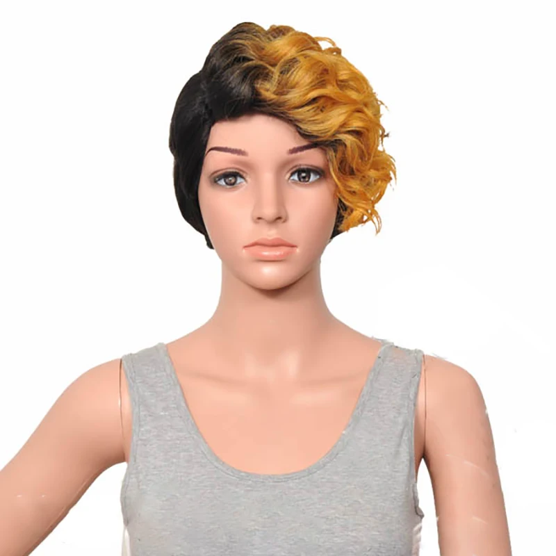 HAIRJOY женский специальный смешанный цвет боковая часть короткий кудрявый синтетический парик для волос