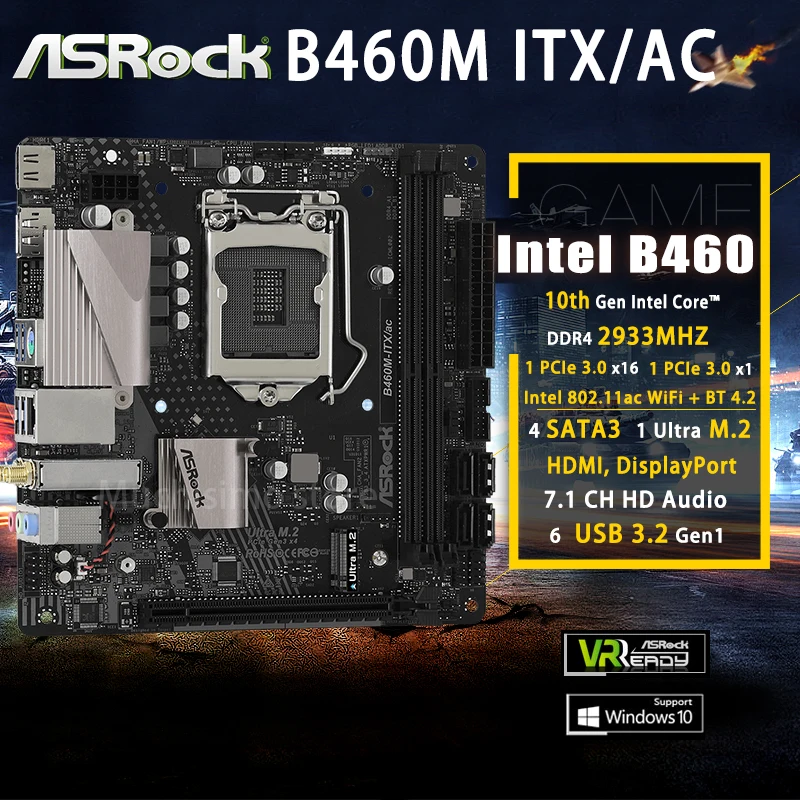 Online LGA 1200ASRock B460M-ITX/ac Motherboard 10th-Gen 64GB DDR4 2933MHz M.2 Overlocking Bluetooth 4,0 B460 Placa-mãeMini-ITX Neue