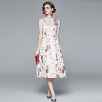 zuoman women luxury jacquard dress festa high quality long vintage party robe femme sleeveless designer a line vestidos