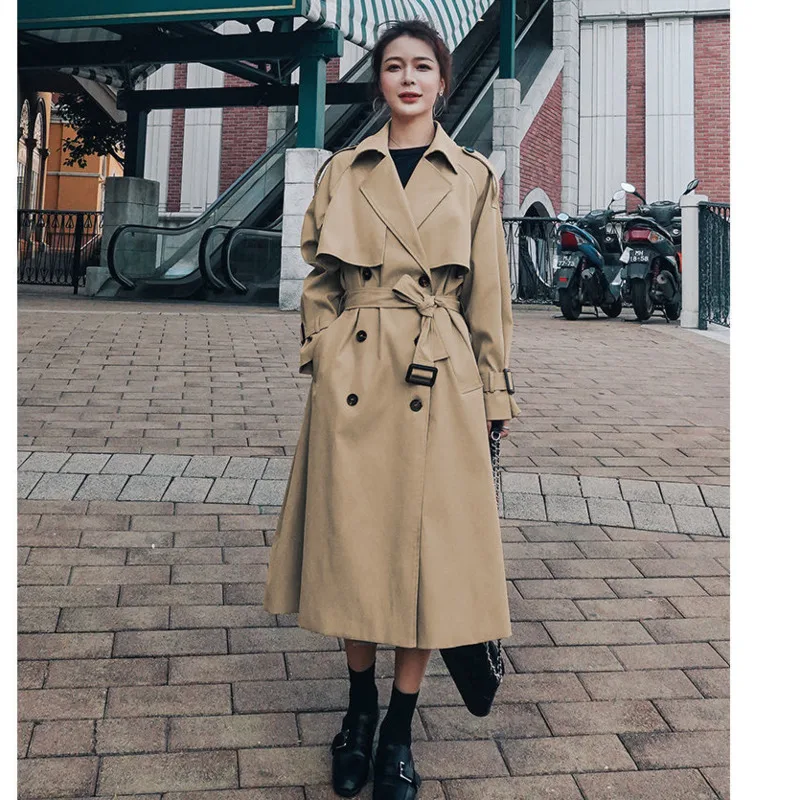

Korean Fashion Loose All-match Long Women Trench Coats Belted Cloak Windbreaker Spring Autumn Outerwear Jackets Casaco Feminino