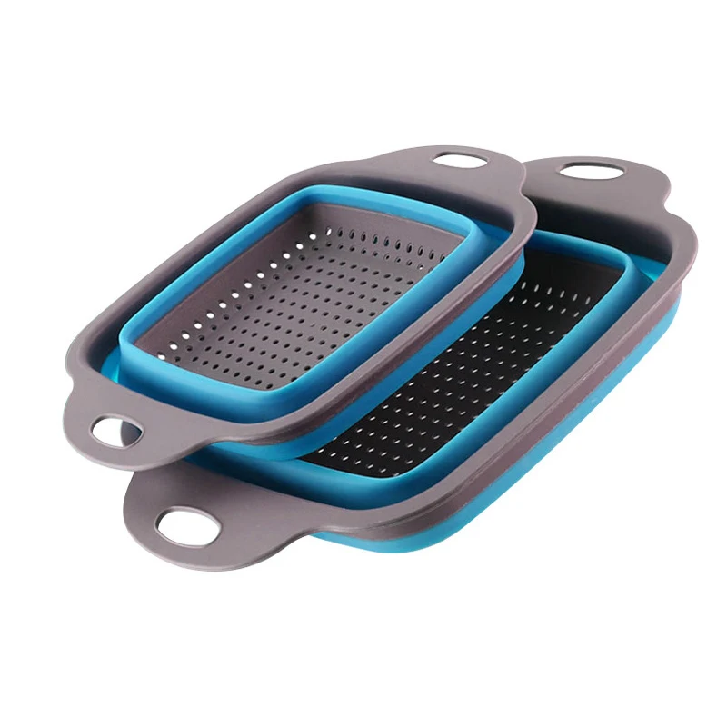 Square Silicone Foldable Fruit Vegetable Washing Basket Strainer Colander Collapsible Drainer With Handle Kitchen Tools | Дом и сад