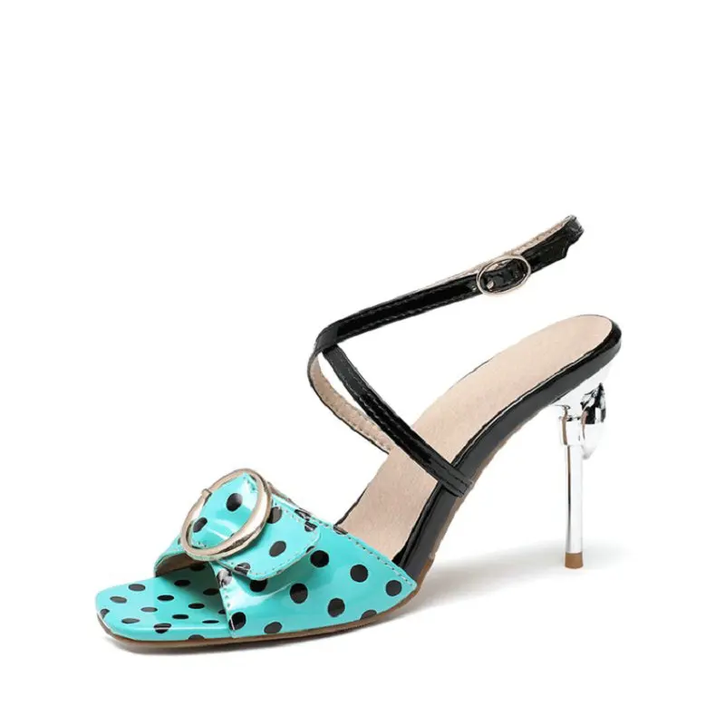 

Sianie Tianie 2020 summer open toe polka dot woman crystal thin high heels sandals cross-strap women gladiator sandals size 46