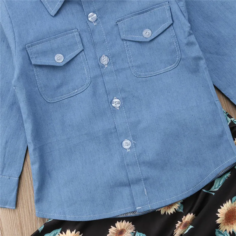 Осенняя одежда для маленьких девочек синяя джинсовая Блуза с длинными рукавами