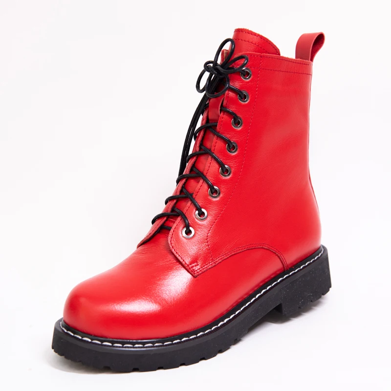 Кожа Женские ботильоны осень зима женские сапоги на квадратном каблуке Обувь