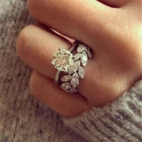 2pcsset women luxury crystal zircon rings set fashion leaf floral rings for women accesories bride engagement wedding jewelry