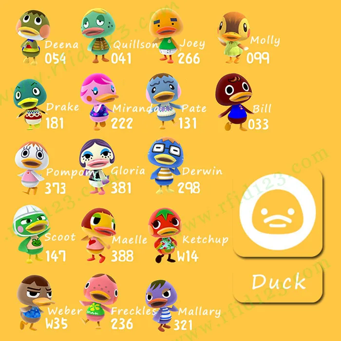 

Duck Species Animal Crossing Card for NS Games Switch 3DS